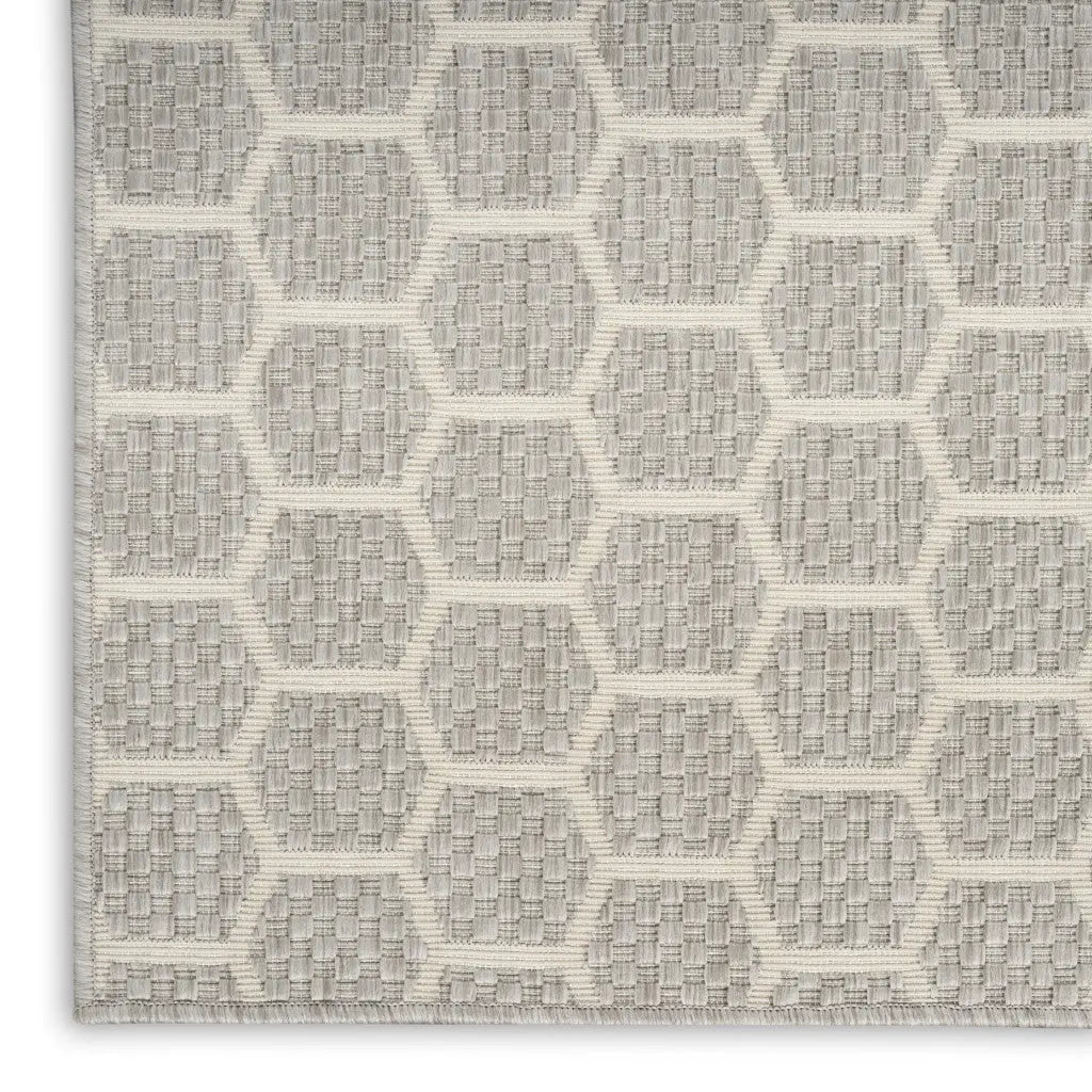 10' Gray And Ivory Geometric Indoor Outdoor Runner Rug Homeroots Outdoor