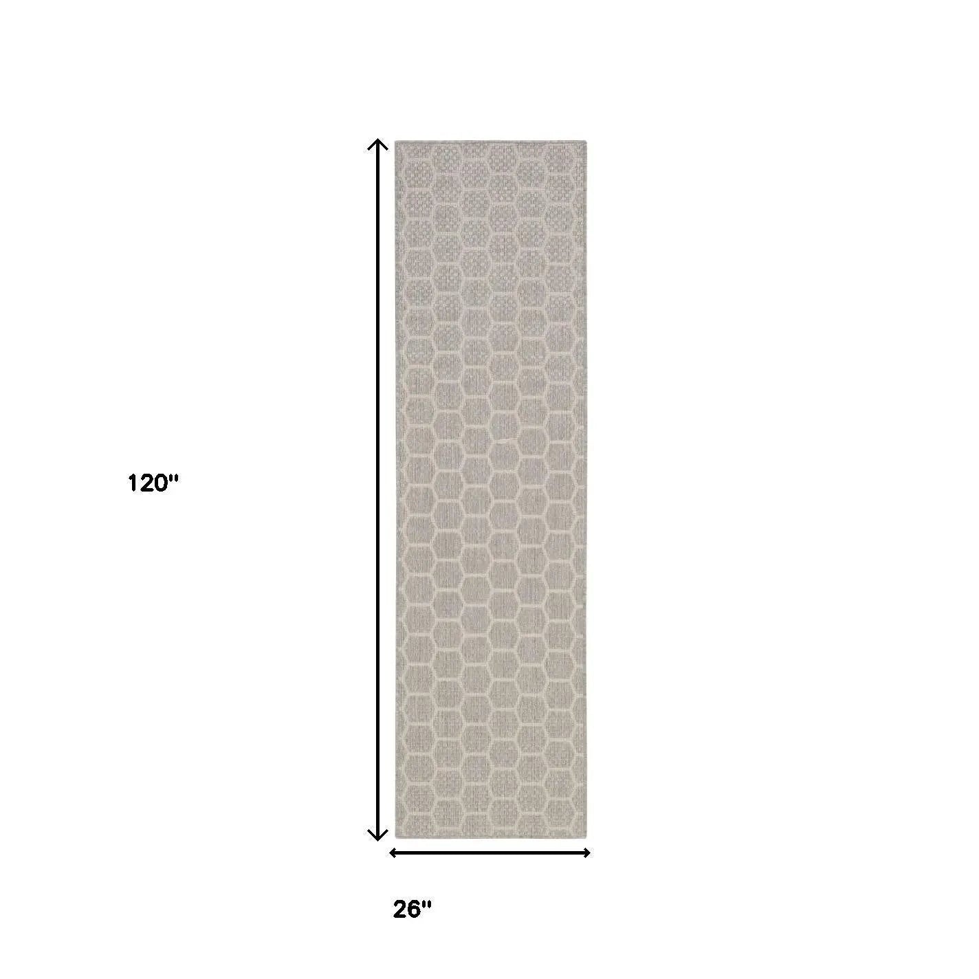 10' Gray And Ivory Geometric Indoor Outdoor Runner Rug Homeroots Outdoor