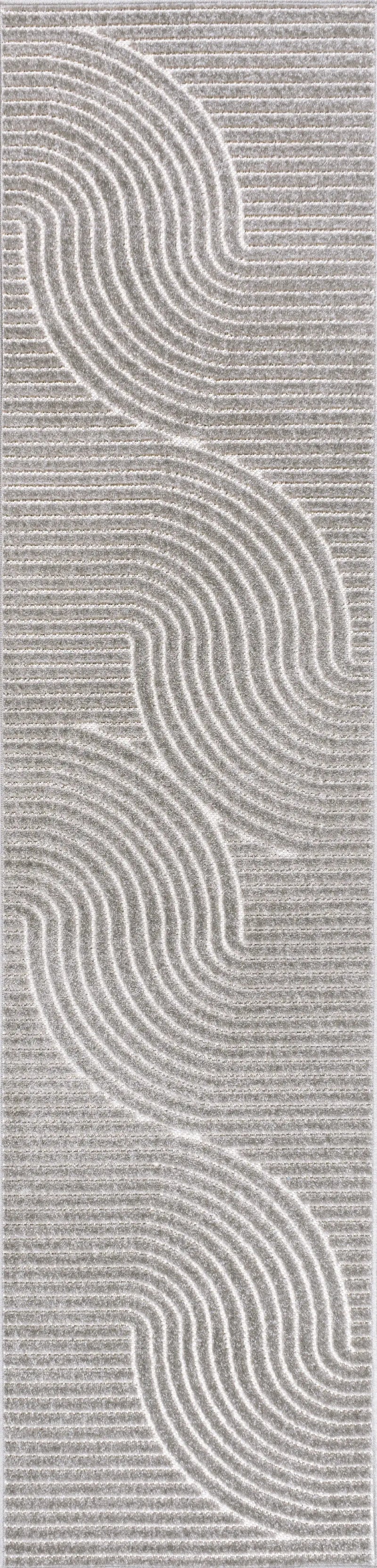 10' Gray And Ivory Striped Indoor Outdoor Runner Rug Homeroots Outdoor