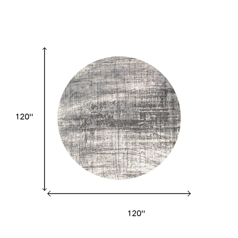 10' Gray And White Abstract Washable Round Rug With UV Protection Homeroots Home Decor