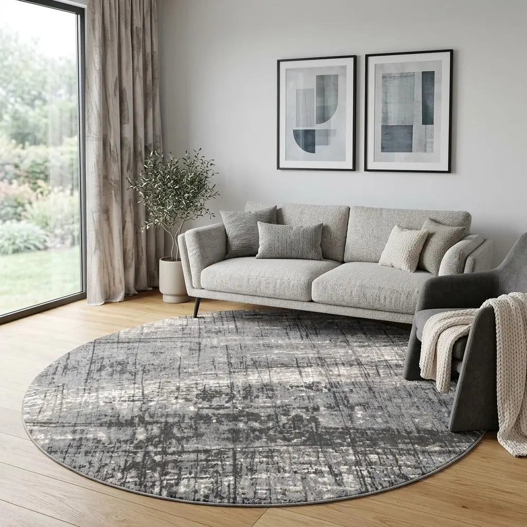 10' Gray And White Abstract Washable Round Rug With UV Protection Homeroots Home Decor