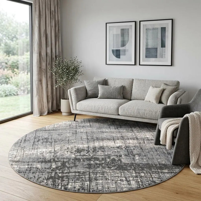 10' Gray And White Abstract Washable Round Rug With UV Protection Homeroots Home Decor