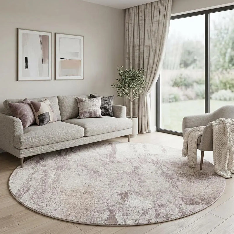 10' Gray And White Abstract Washable Round Rug With UV Protection Homeroots Home Decor