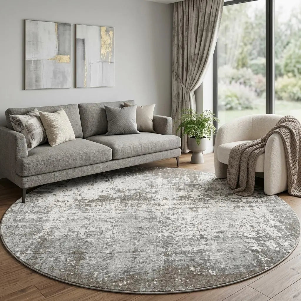 10' Gray And White Abstract Washable Round Rug With UV Protection Homeroots Home Decor