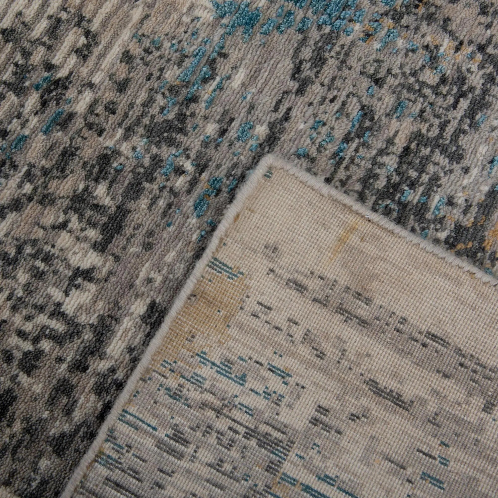 10' Gray Black Yellow Blue And Ivory New Zealand Lambs Wool Abstract Hand Carved Handmade Area Rug Homeroots Home Decor