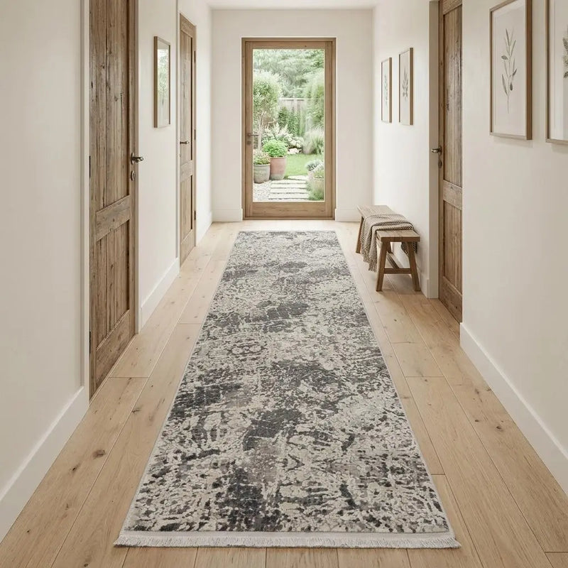 10' Gray Ivory And Taupe Abstract Area Rug With Fringe Homeroots Home Decor