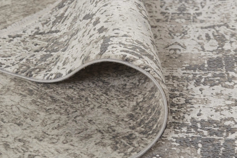 10' Gray Ivory And Taupe Abstract Area Rug With Fringe Homeroots Home Decor