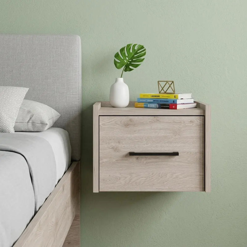 10" Gray Wood One Drawer Floating Nightstand Homeroots Bed & Bath