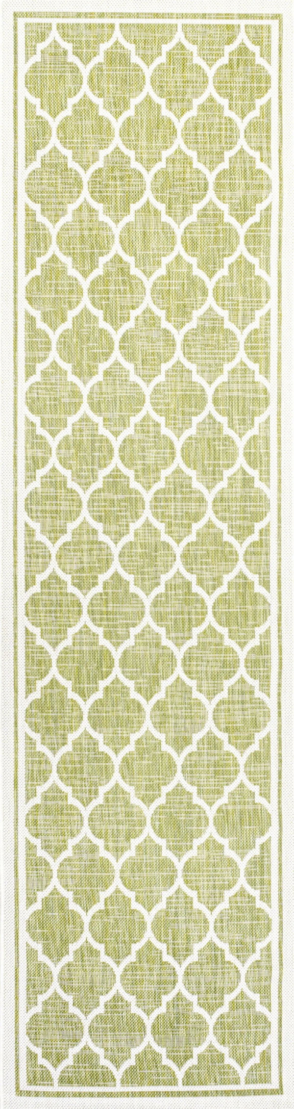 10' Green And Cream Geometric Indoor Outdoor Runner Rug Homeroots Outdoor
