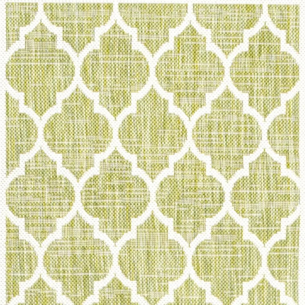 10' Green And Cream Geometric Indoor Outdoor Runner Rug Homeroots Outdoor