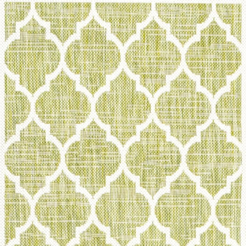 10' Green And Cream Geometric Indoor Outdoor Runner Rug Homeroots Outdoor