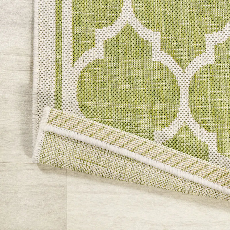 10' Green And Cream Geometric Indoor Outdoor Runner Rug Homeroots Outdoor