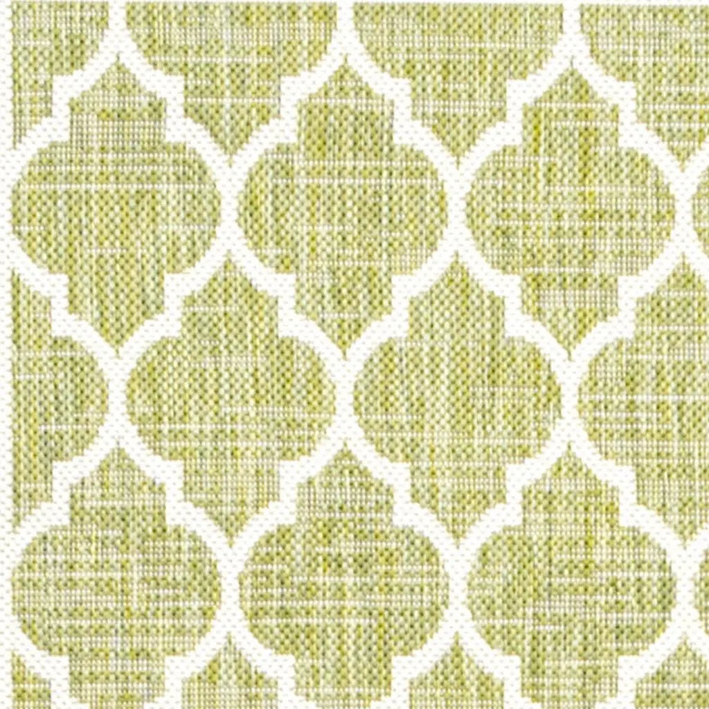 10' Green And Cream Geometric Indoor Outdoor Runner Rug Homeroots Outdoor