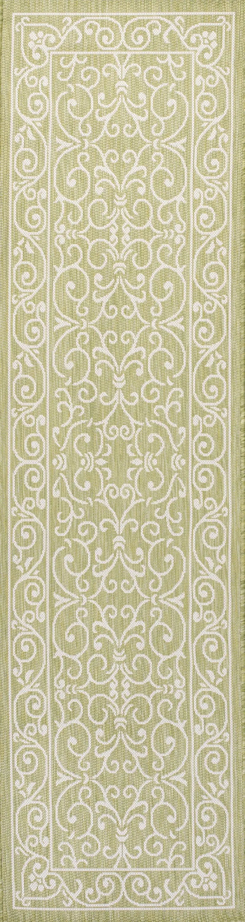 10' Green And Cream Medallion Indoor Outdoor Runner Rug Homeroots Outdoor