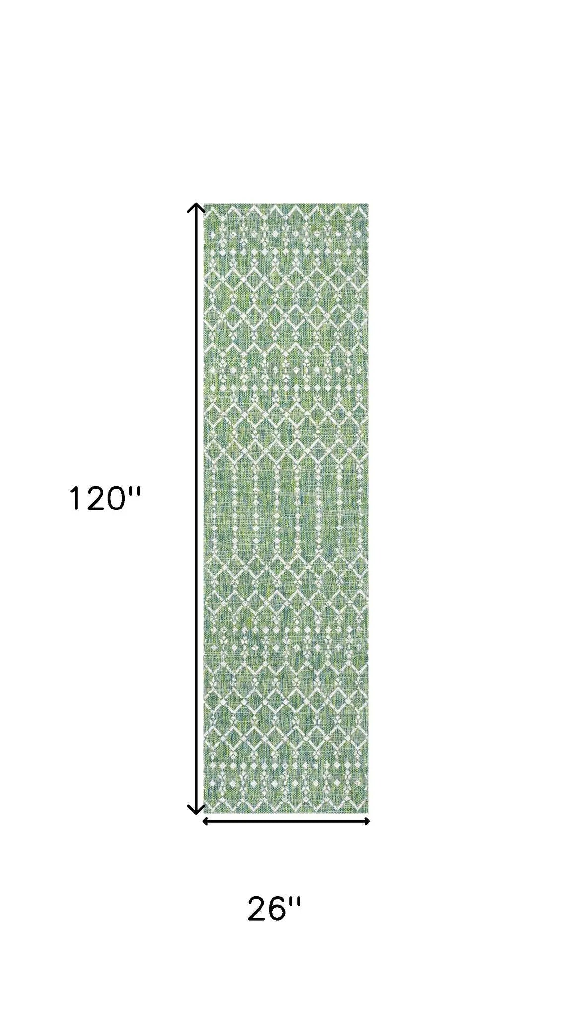 10' Green And Cream Trellis Indoor Outdoor Runner Rug Homeroots Outdoor