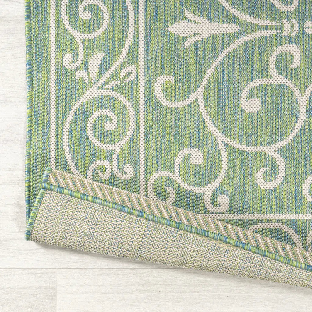 10' Green And Ivory Medallion Indoor Outdoor Runner Rug Homeroots Outdoor