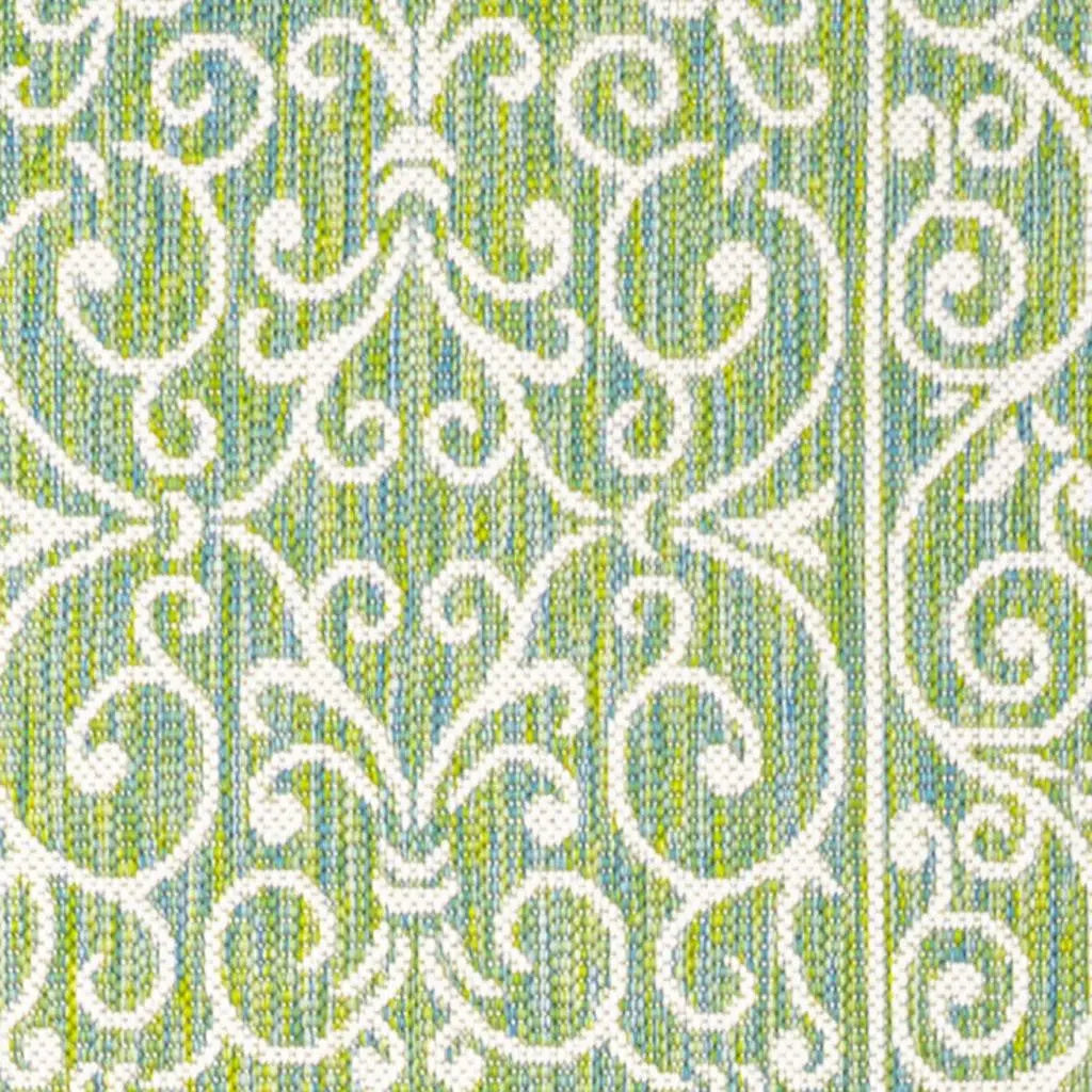 10' Green And Ivory Medallion Indoor Outdoor Runner Rug Homeroots Outdoor