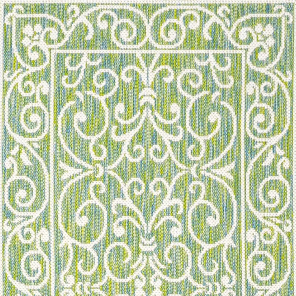 10' Green And Ivory Medallion Indoor Outdoor Runner Rug Homeroots Outdoor