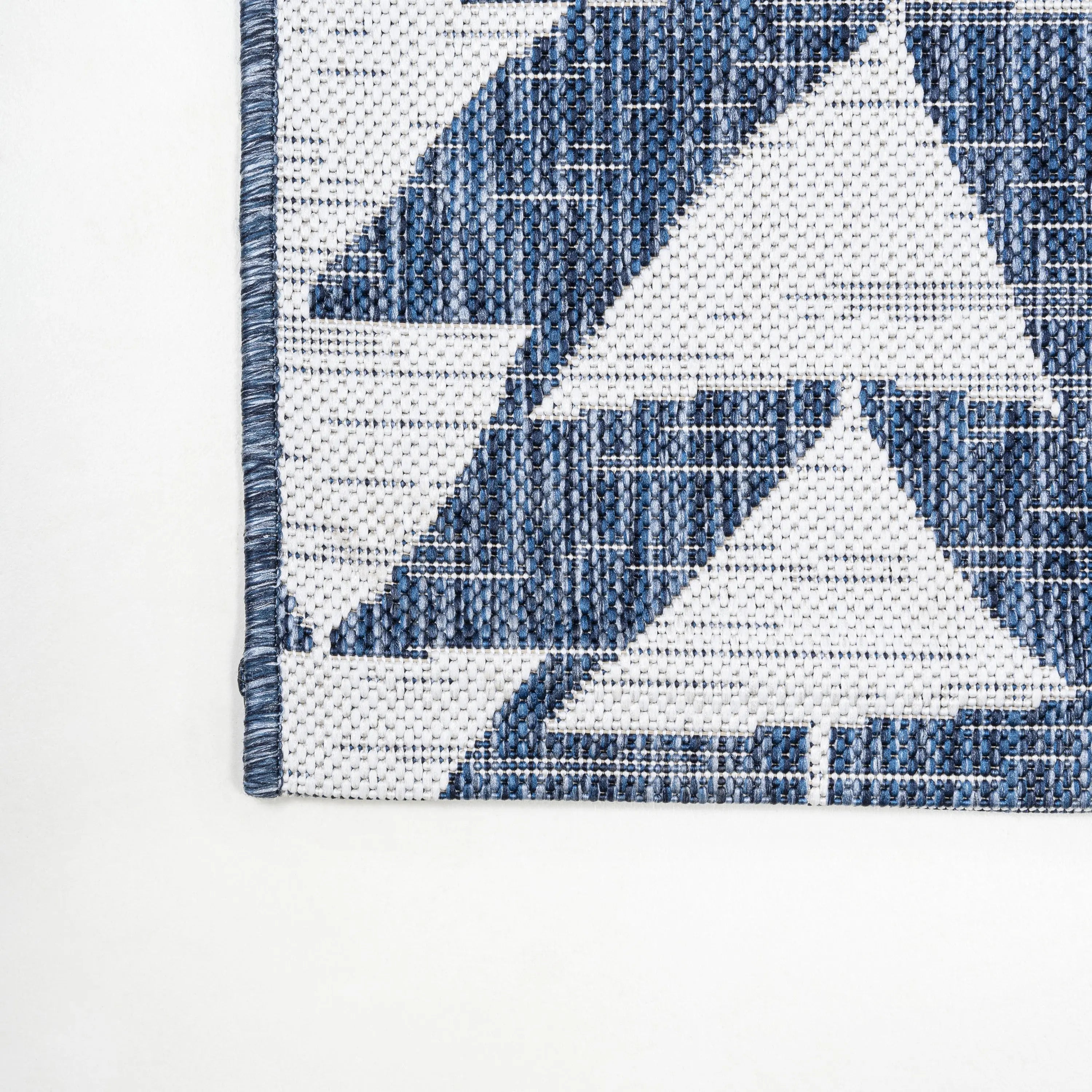 10' Ivory And Blue Geometric Indoor Outdoor Runner Rug Homeroots Outdoor