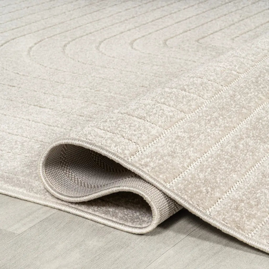 10' Ivory And Cream Striped Indoor Outdoor Runner Rug Homeroots Outdoor