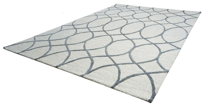 10' Ivory And Gray Wool Trellis Hand Tufted Round Rug Homeroots Home Decor