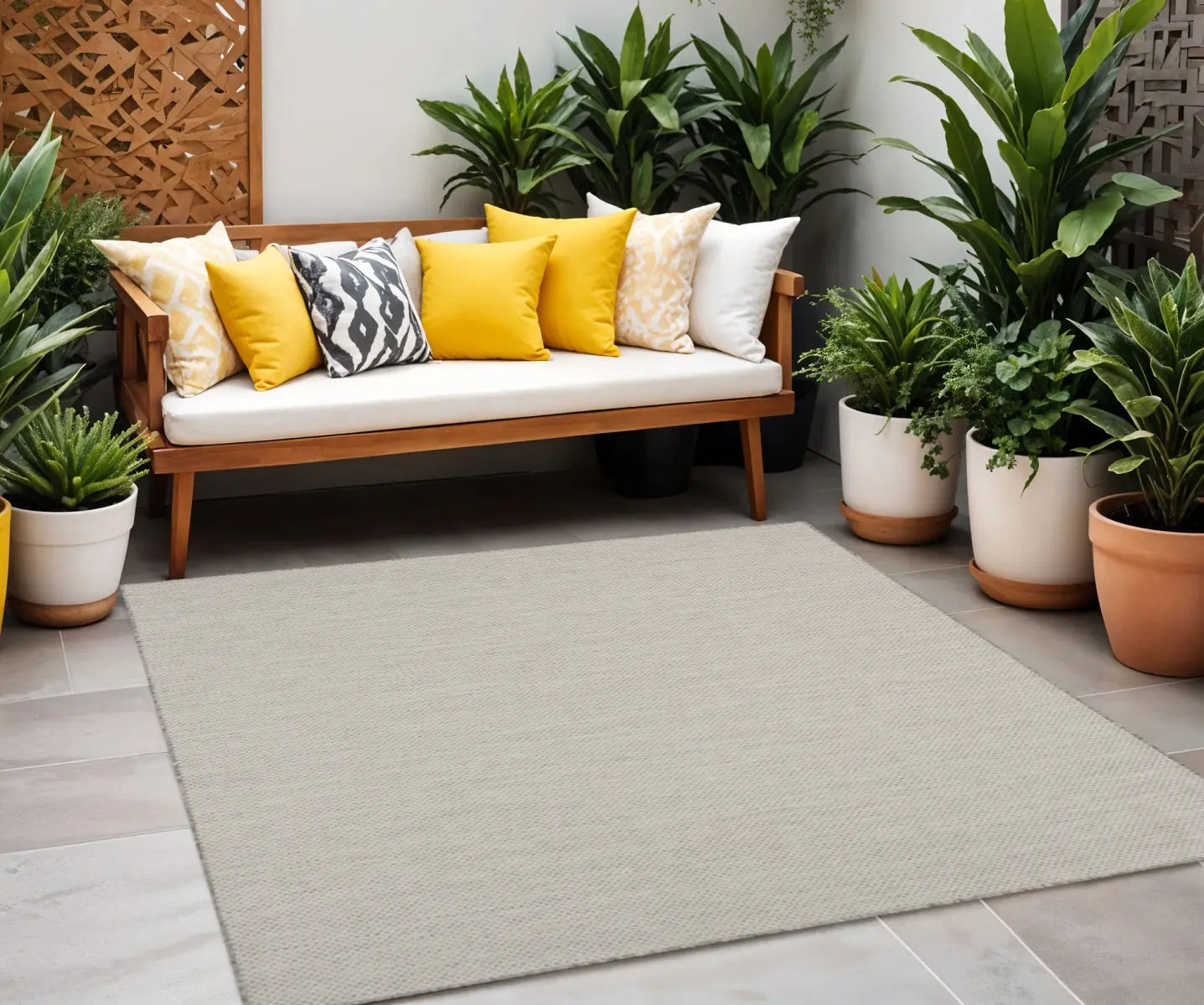 10' Ivory And Silver Square Geometric Indoor Outdoor Area Rug Homeroots Outdoor