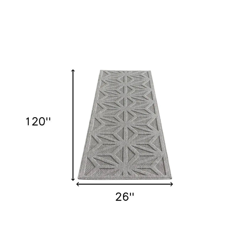 10' Light Gray And Gray Geometric Indoor Outdoor Runner Rug Homeroots Outdoor