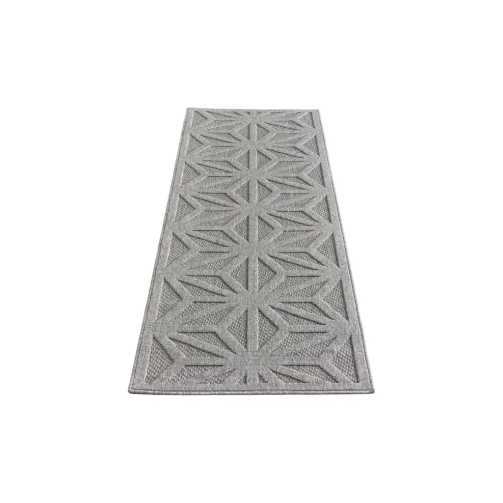 10' Light Gray And Gray Geometric Indoor Outdoor Runner Rug Homeroots Outdoor