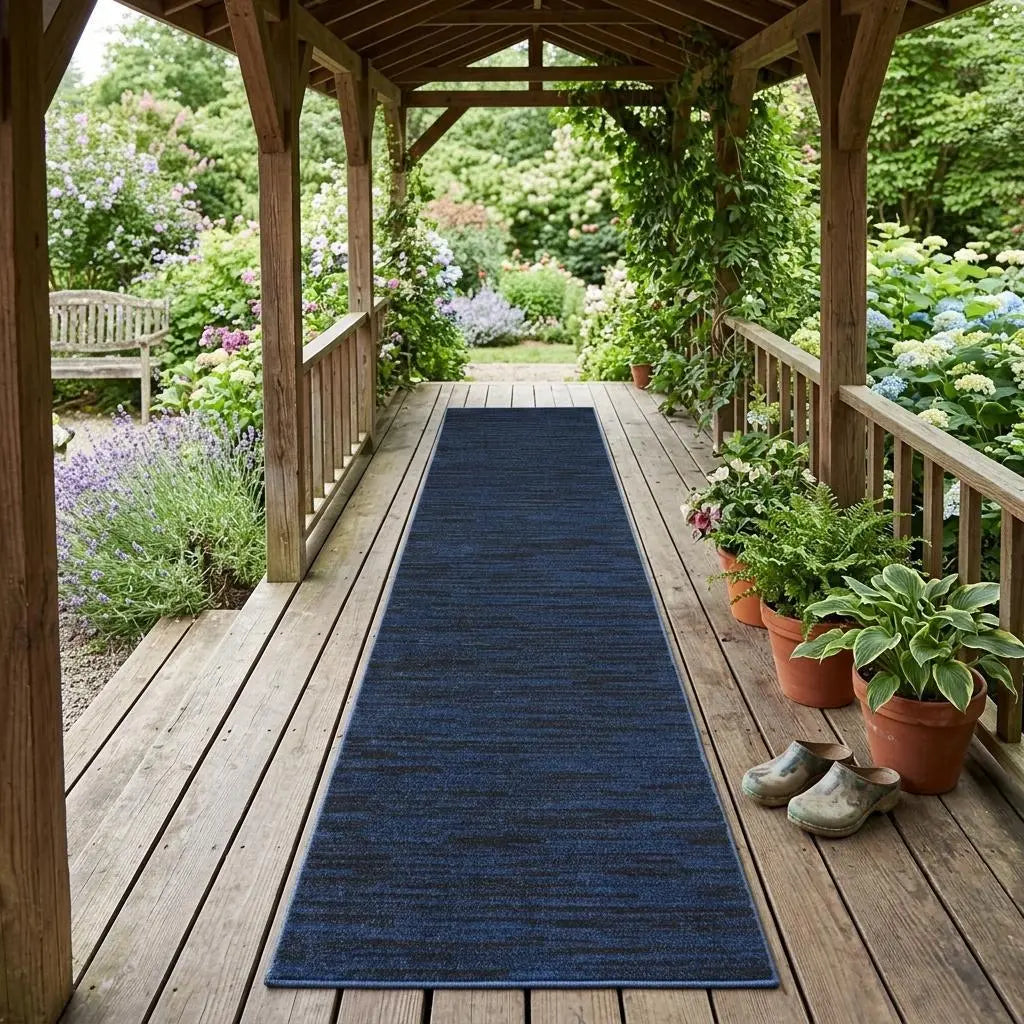 10' Midnight Blue Indoor Outdoor Runner Rug Homeroots Outdoor