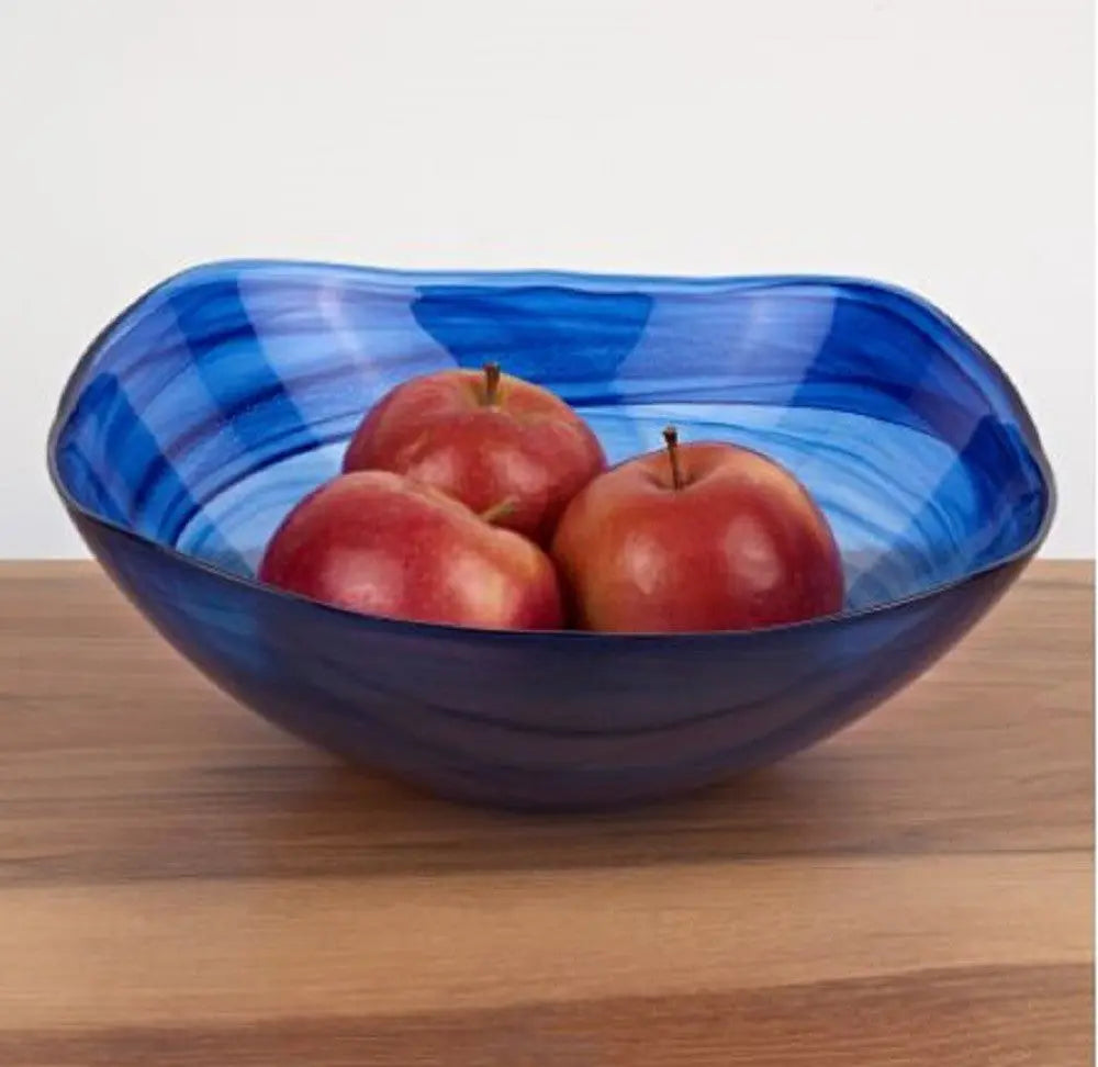 10" Modern Soft Square Blue Swirl Glass Bowl Homeroots Kitchen & Dining
