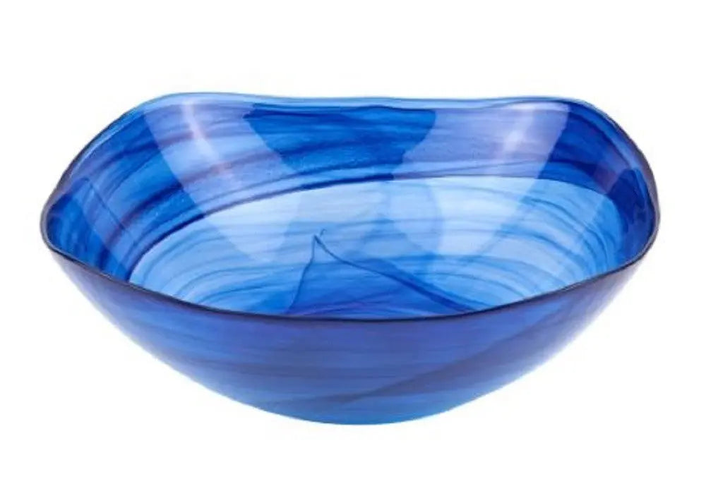 10" Modern Soft Square Blue Swirl Glass Bowl Homeroots Kitchen & Dining