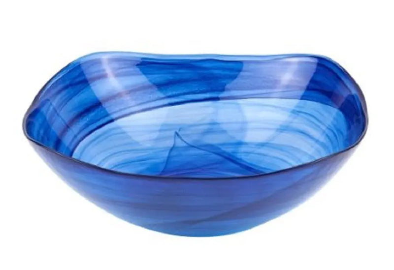 10" Modern Soft Square Blue Swirl Glass Bowl Homeroots Kitchen & Dining