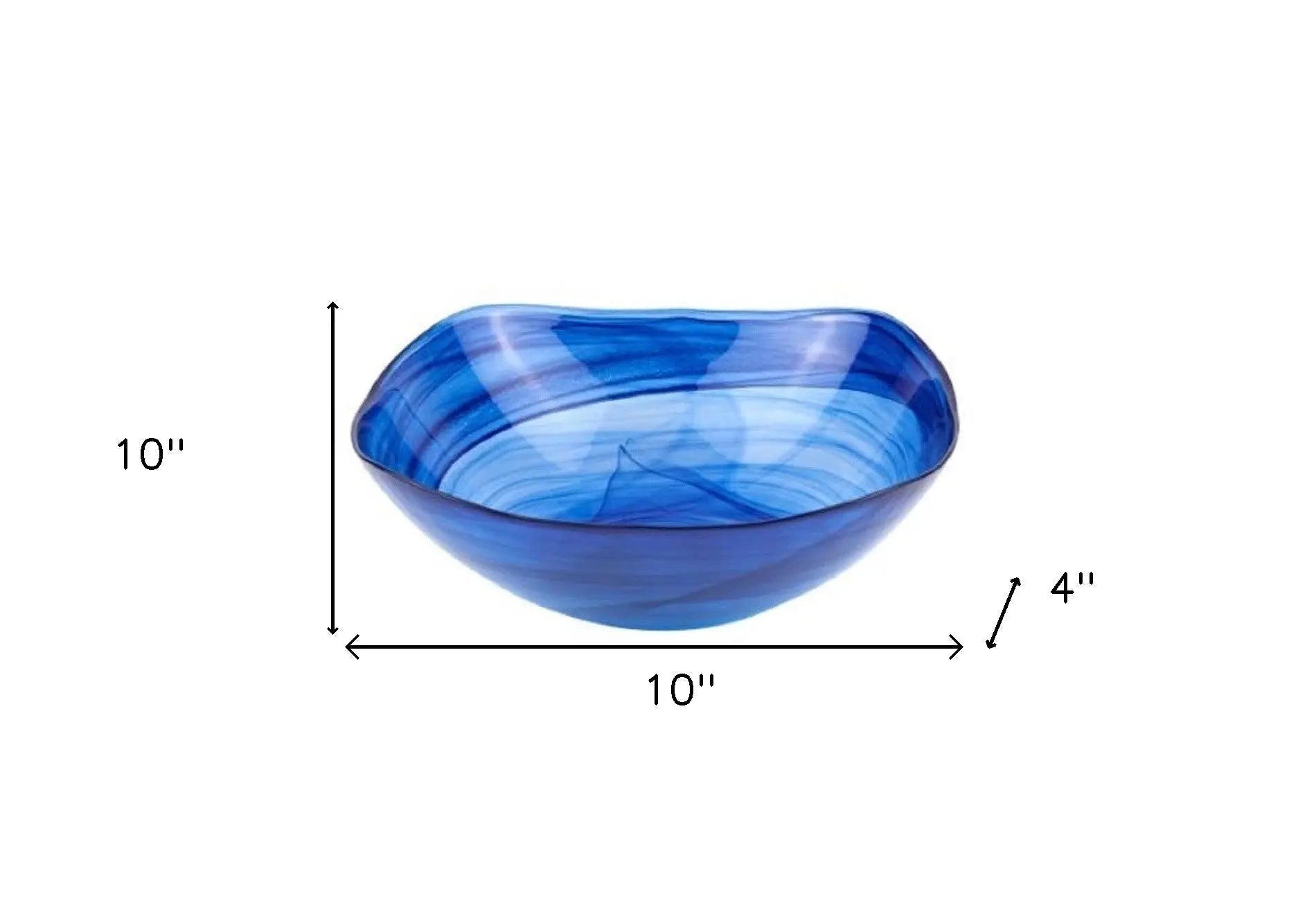 10" Modern Soft Square Blue Swirl Glass Bowl Homeroots Kitchen & Dining