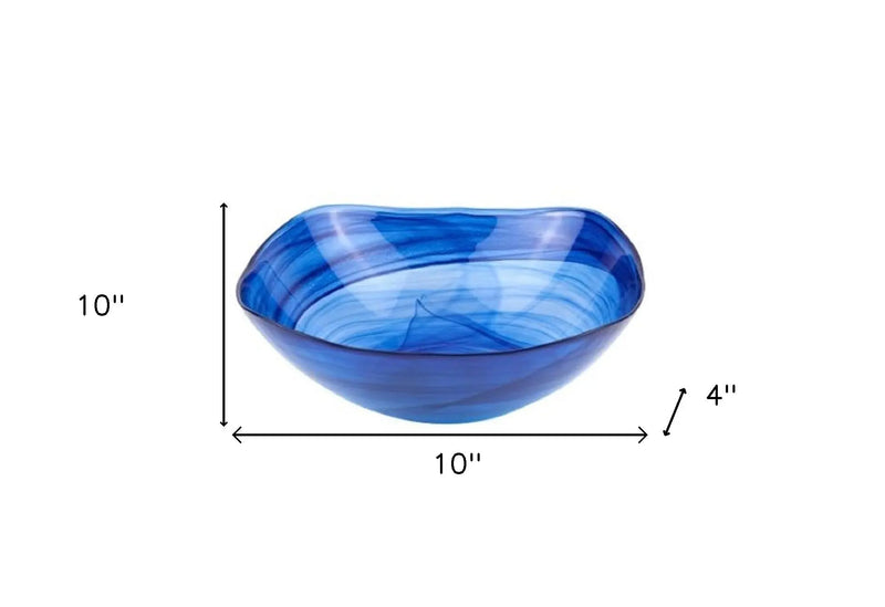 10" Modern Soft Square Blue Swirl Glass Bowl Homeroots Kitchen & Dining