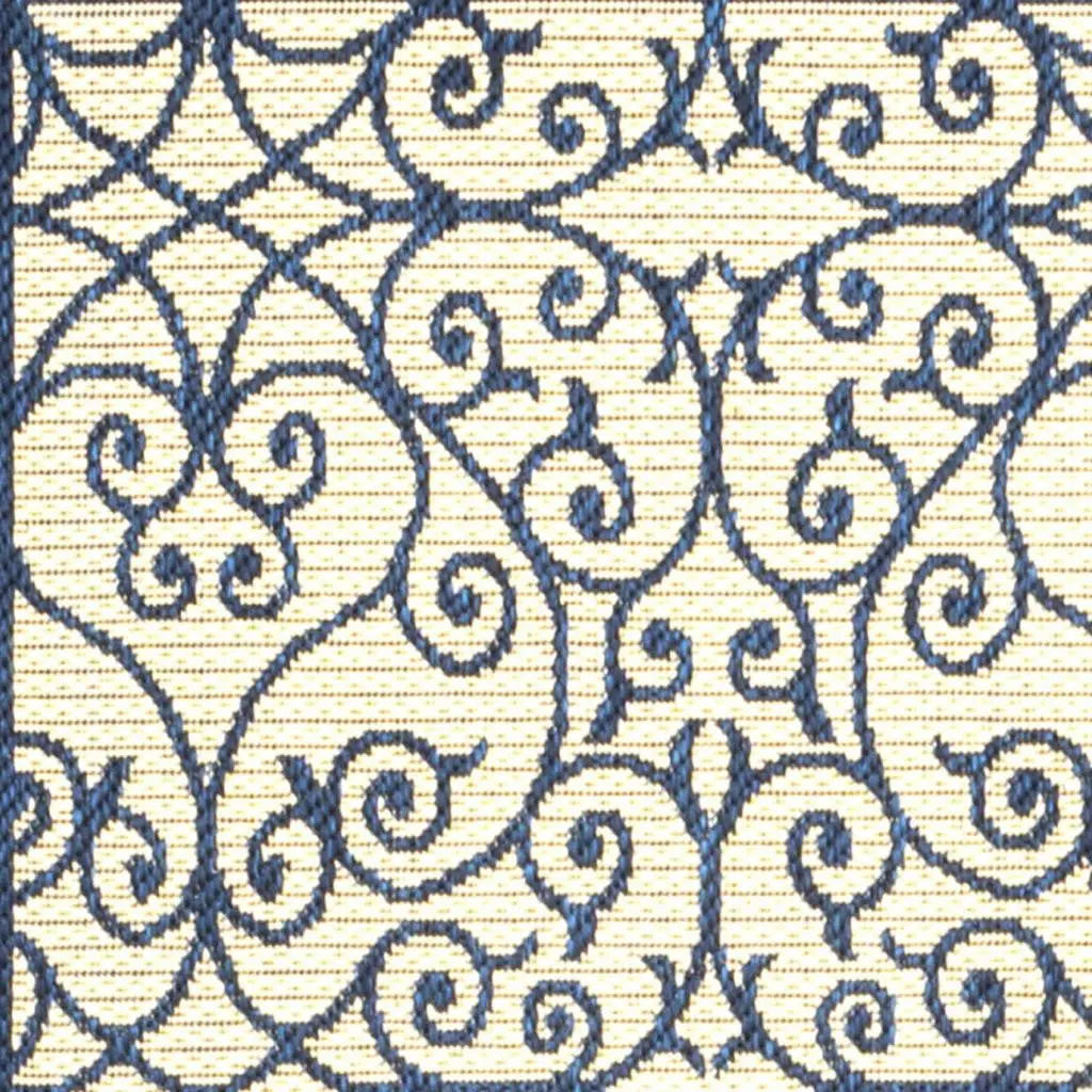 10' Navy Blue And Beige Geometric Indoor Outdoor Runner Rug Homeroots Outdoor