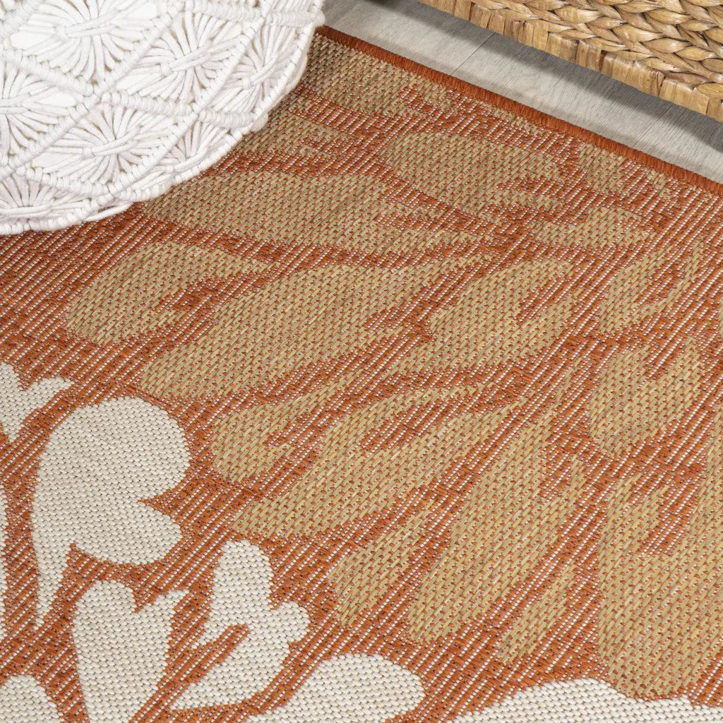 10' Orange And Cream Floral Indoor Outdoor Runner Rug Homeroots Outdoor