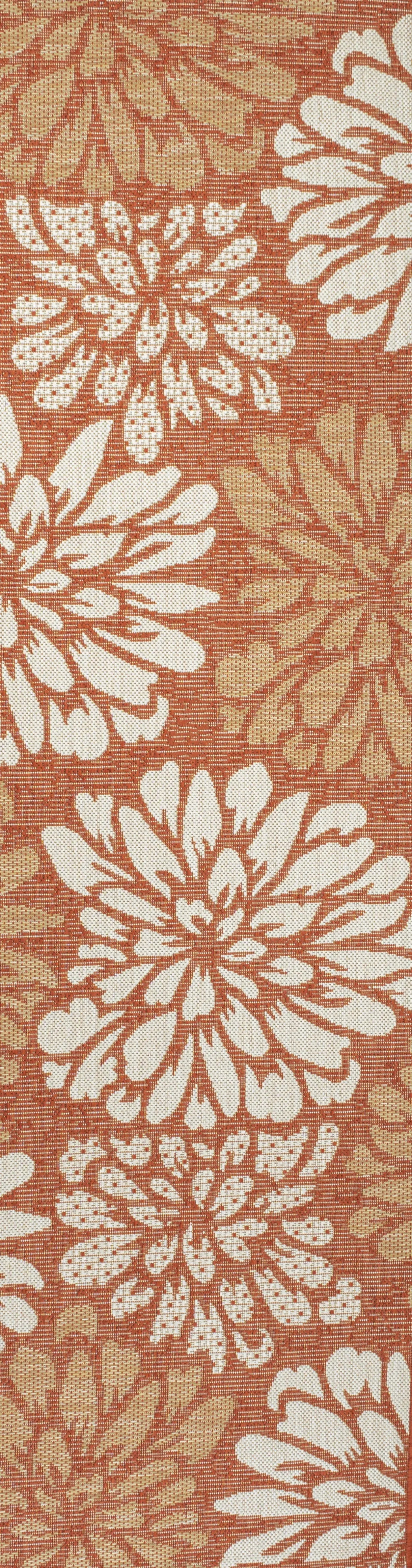 10' Orange And Cream Floral Indoor Outdoor Runner Rug Homeroots Outdoor
