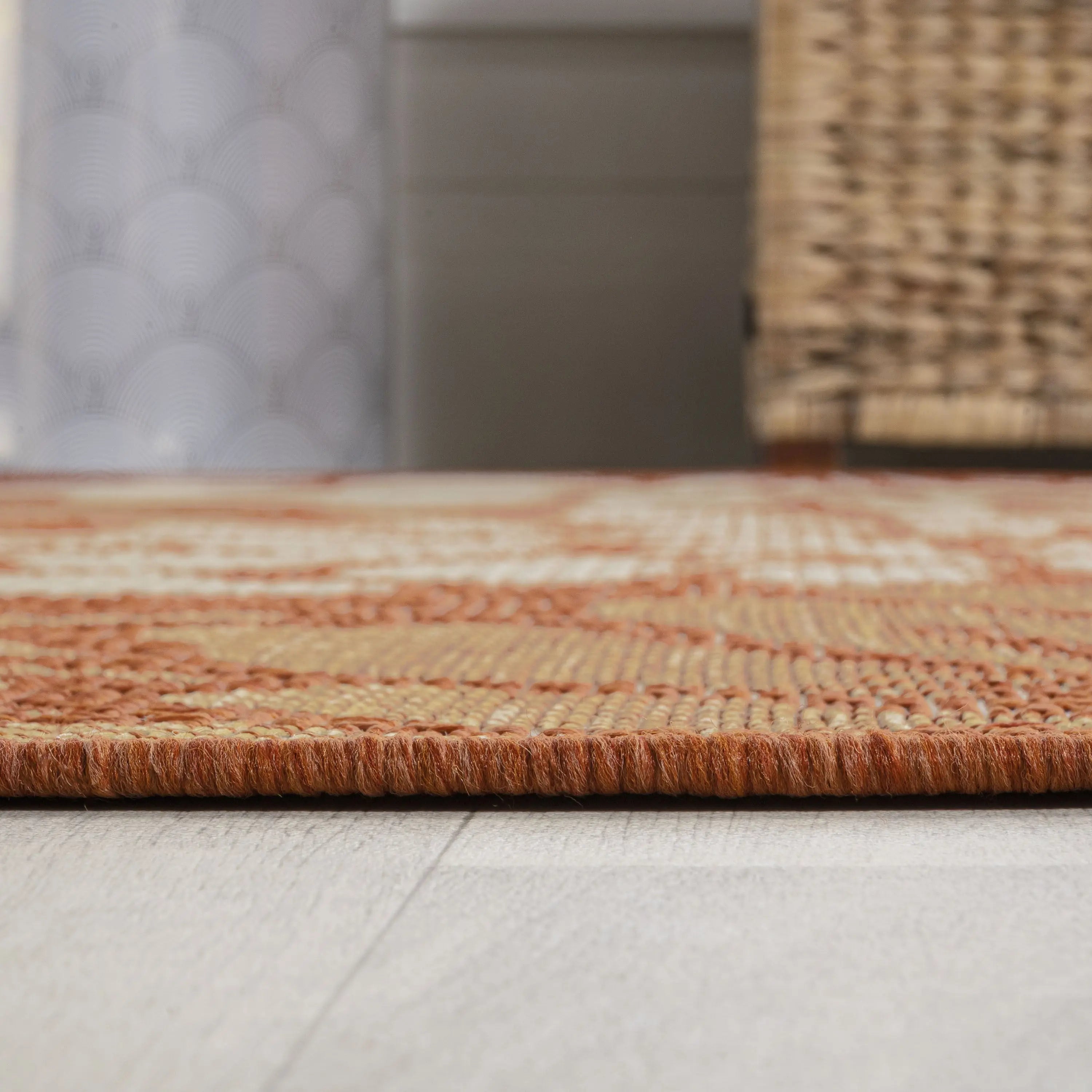 10' Orange And Cream Floral Indoor Outdoor Runner Rug Homeroots Outdoor