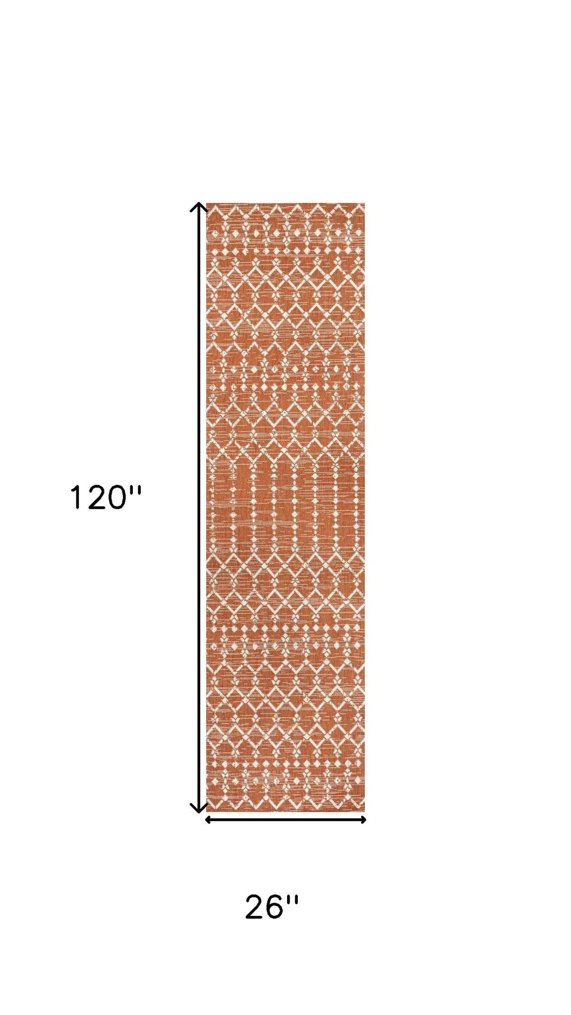 10' Orange And Cream Trellis Indoor Outdoor Runner Rug Homeroots Outdoor