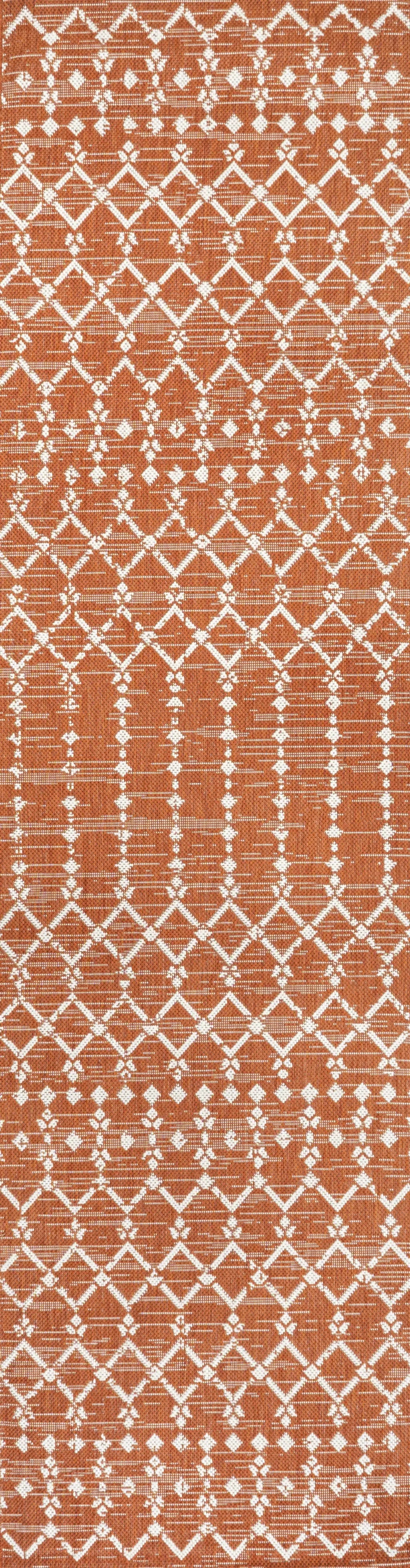 10' Orange And Cream Trellis Indoor Outdoor Runner Rug Homeroots Outdoor