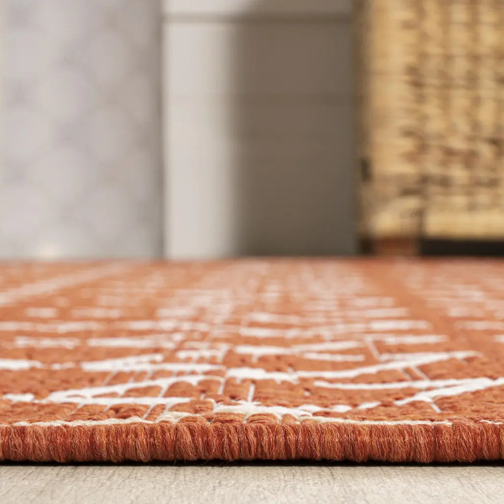 10' Orange And Cream Trellis Indoor Outdoor Runner Rug Homeroots Outdoor