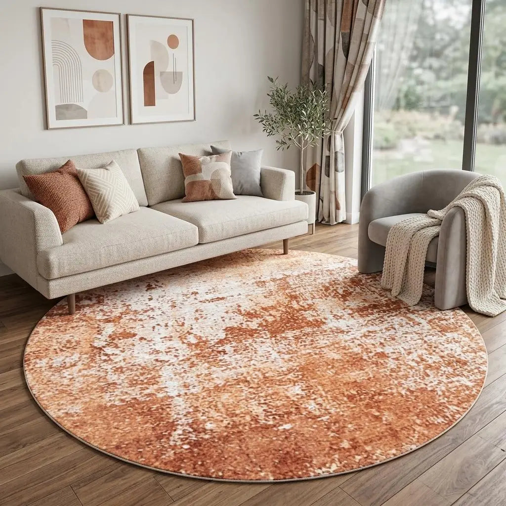 10' Orange And White Abstract Washable Round Rug With UV Protection Homeroots Home Decor