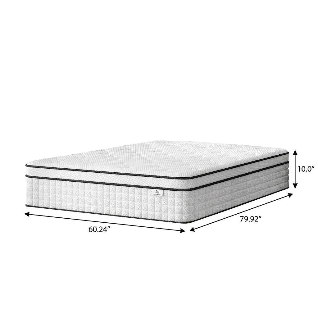 10" Queen Gel Memory Foam Medium Check Hybrid Mattress Homeroots Bed & Bath