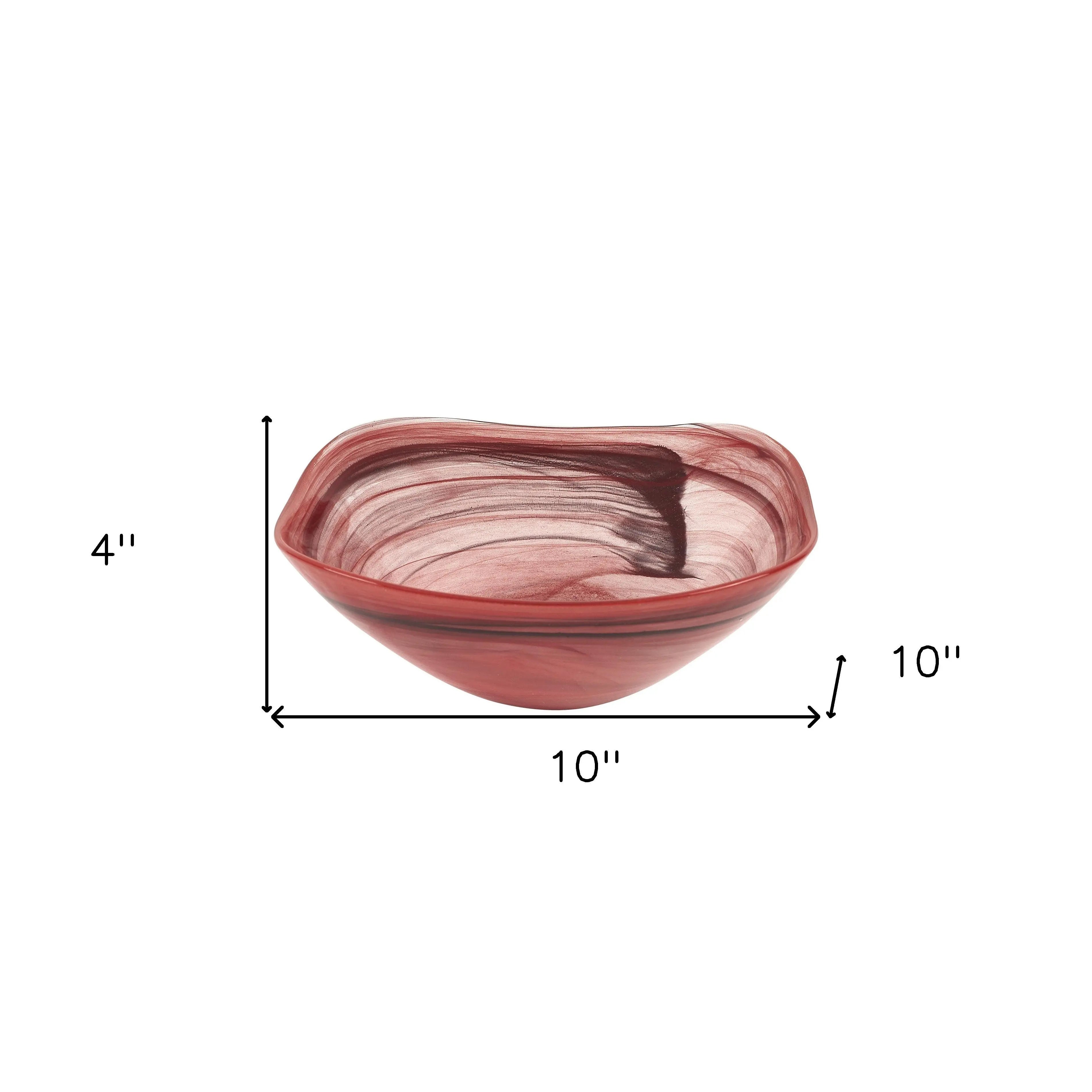 10" Red And White Alabaster Glass Square Salad Bowl Homeroots Kitchen & Dining