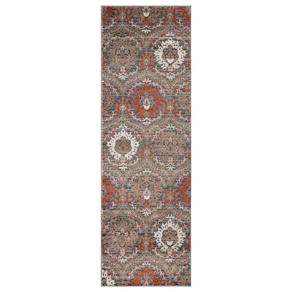10' Rust Brown And Gray Floral Runner Rug Homeroots Home Decor
