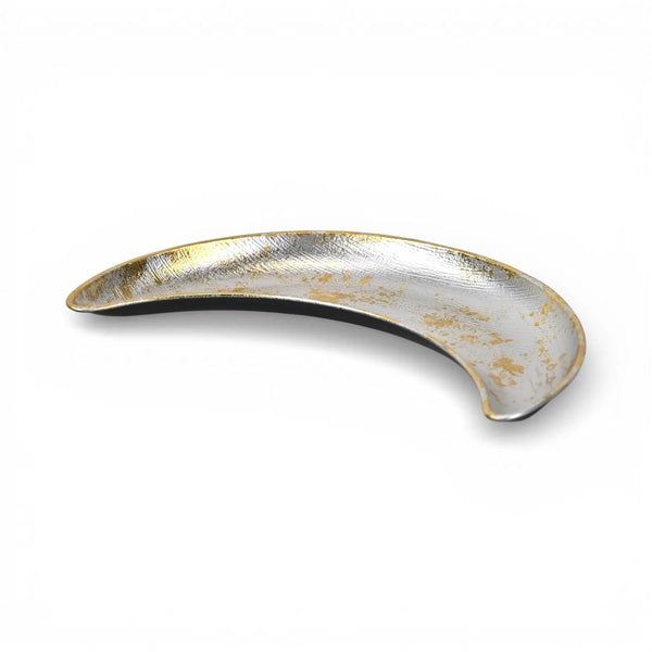 10" Silver And Gold Metal Handmade Crescent Trinket Tray Homeroots Kitchen & Dining