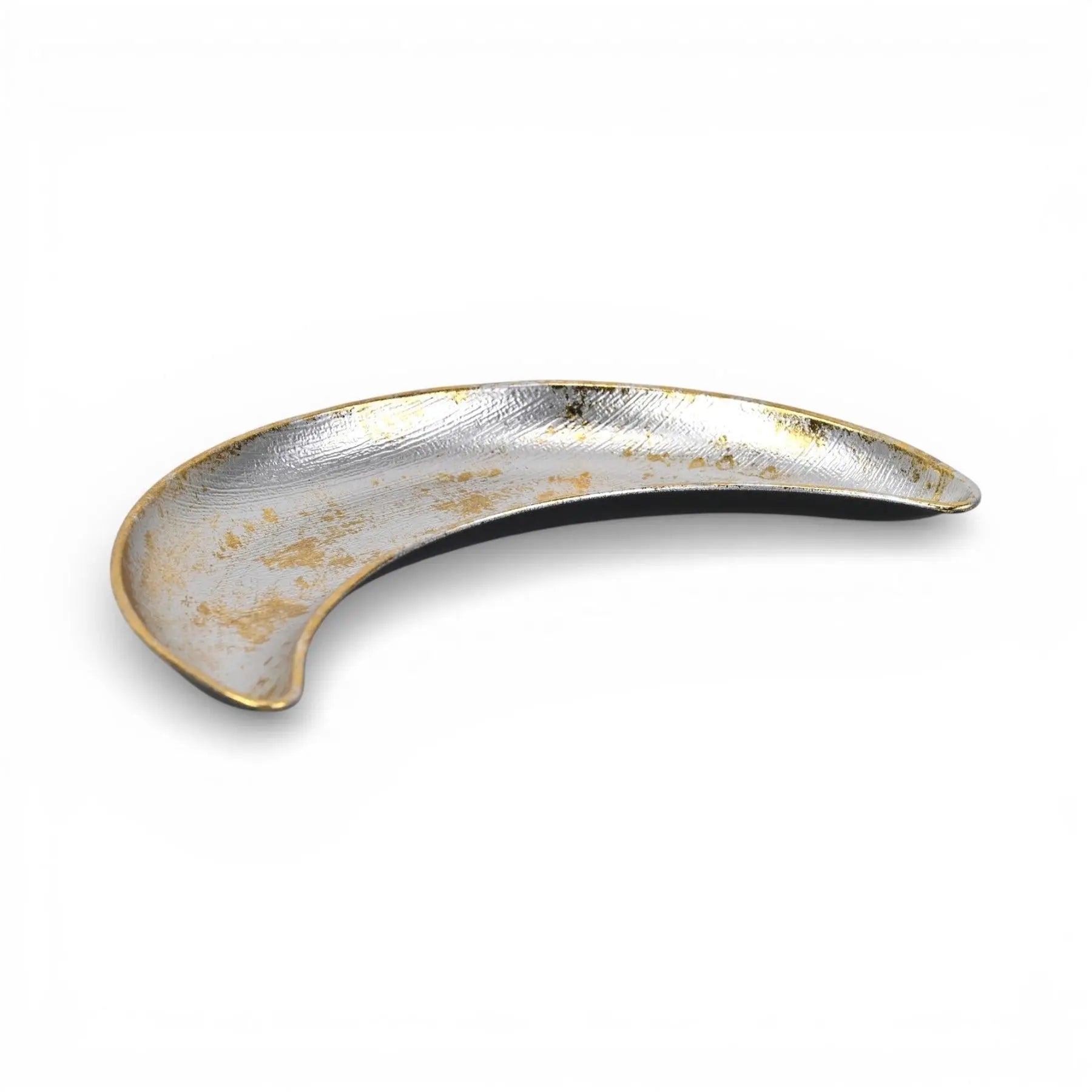 10" Silver And Gold Metal Handmade Crescent Trinket Tray Homeroots Kitchen & Dining