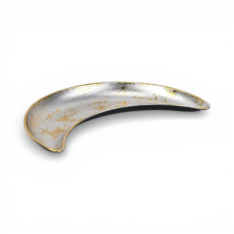 10" Silver And Gold Metal Handmade Crescent Trinket Tray Homeroots Kitchen & Dining