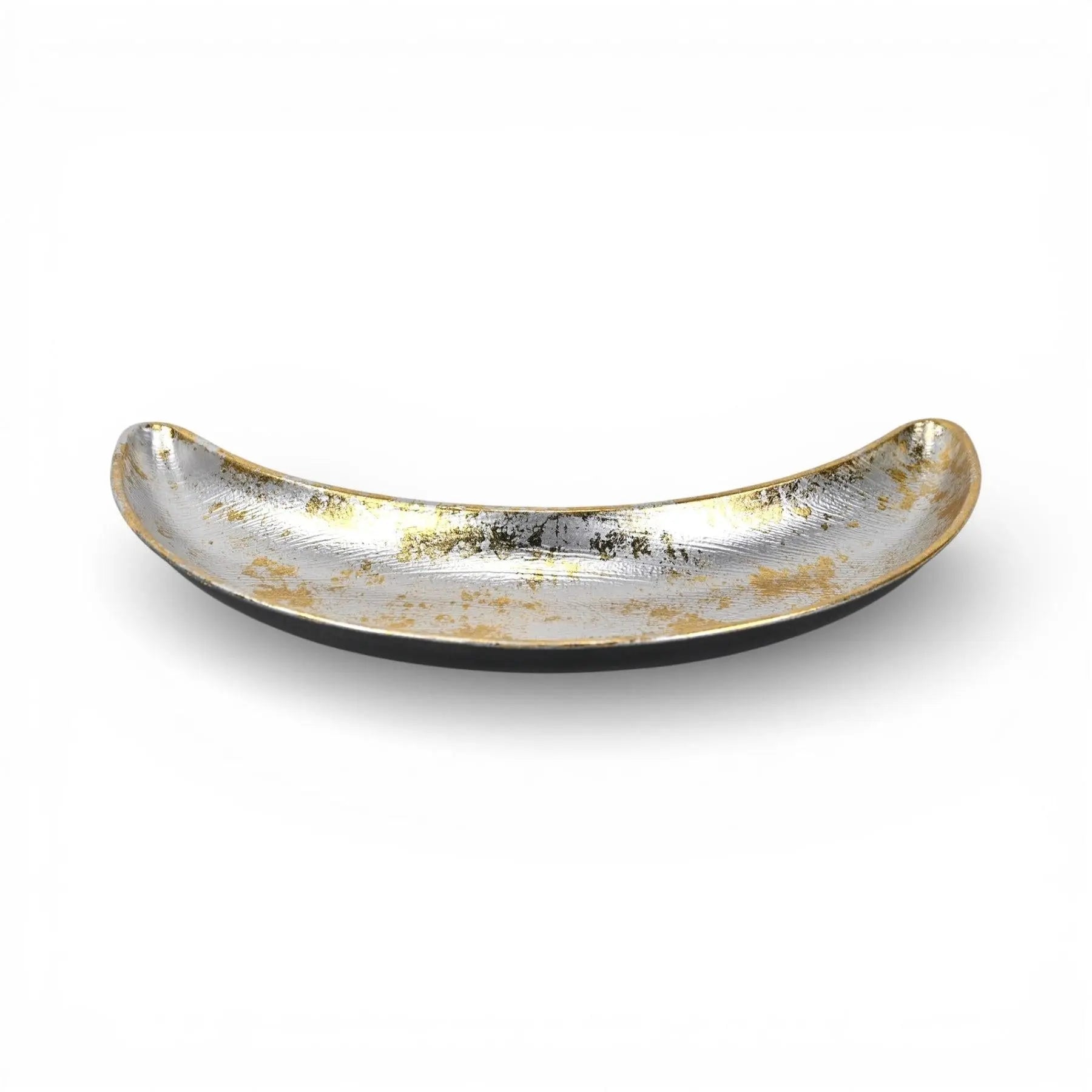 10" Silver And Gold Metal Handmade Crescent Trinket Tray Homeroots Kitchen & Dining