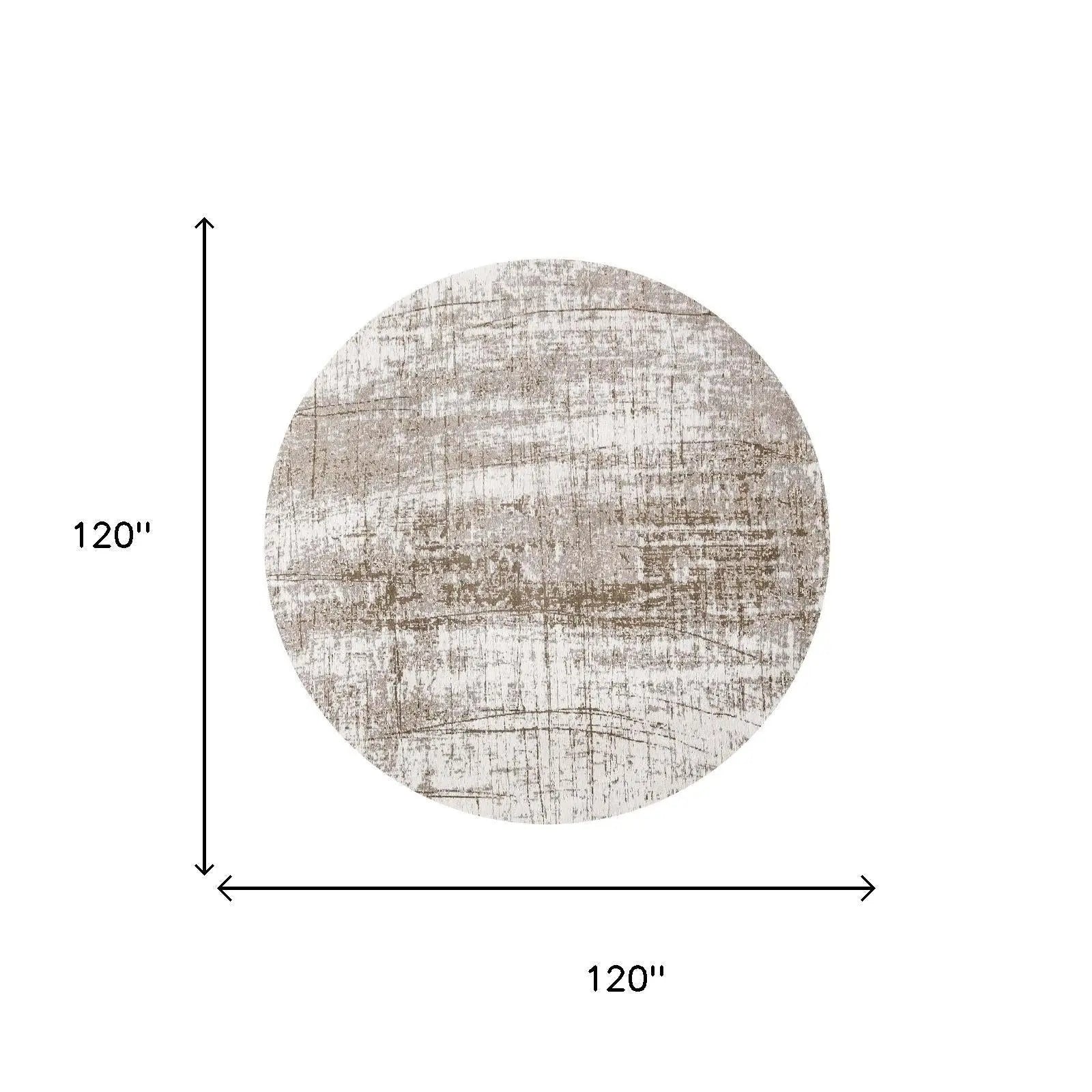 10' Tan And White Abstract Washable Round Rug With UV Protection Homeroots Home Decor